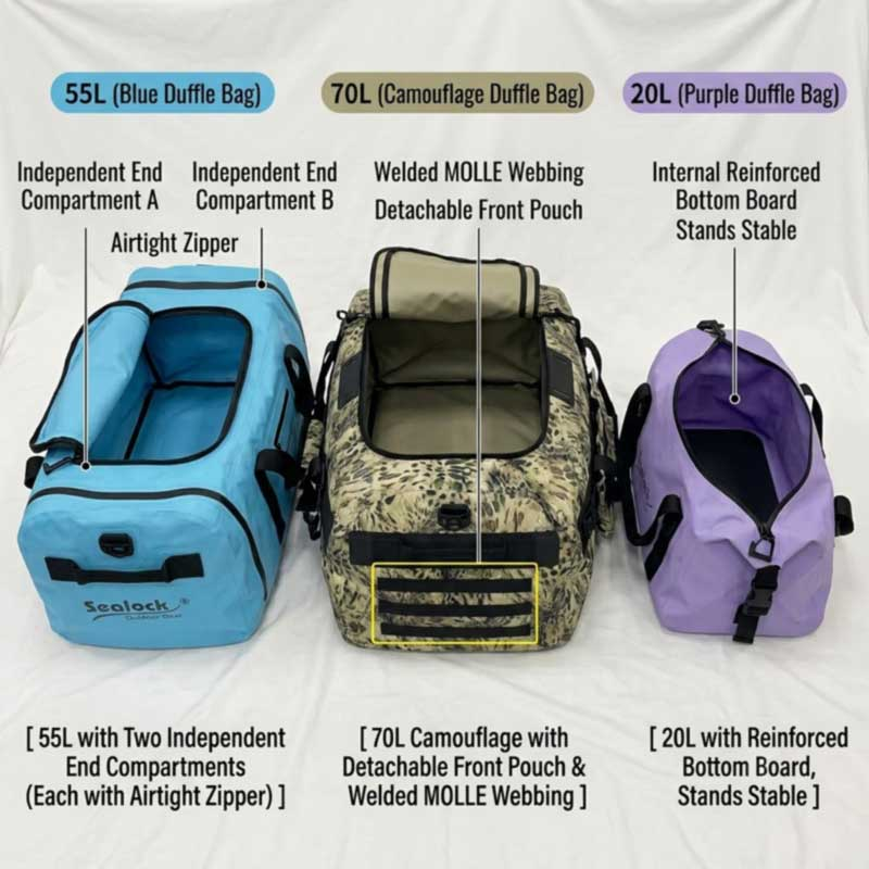 OEM ရေစိုခံ Duffel အိတ်များ- စက်ရုံ စိတ်ကြိုက်ဝန်ဆောင်မှုများ