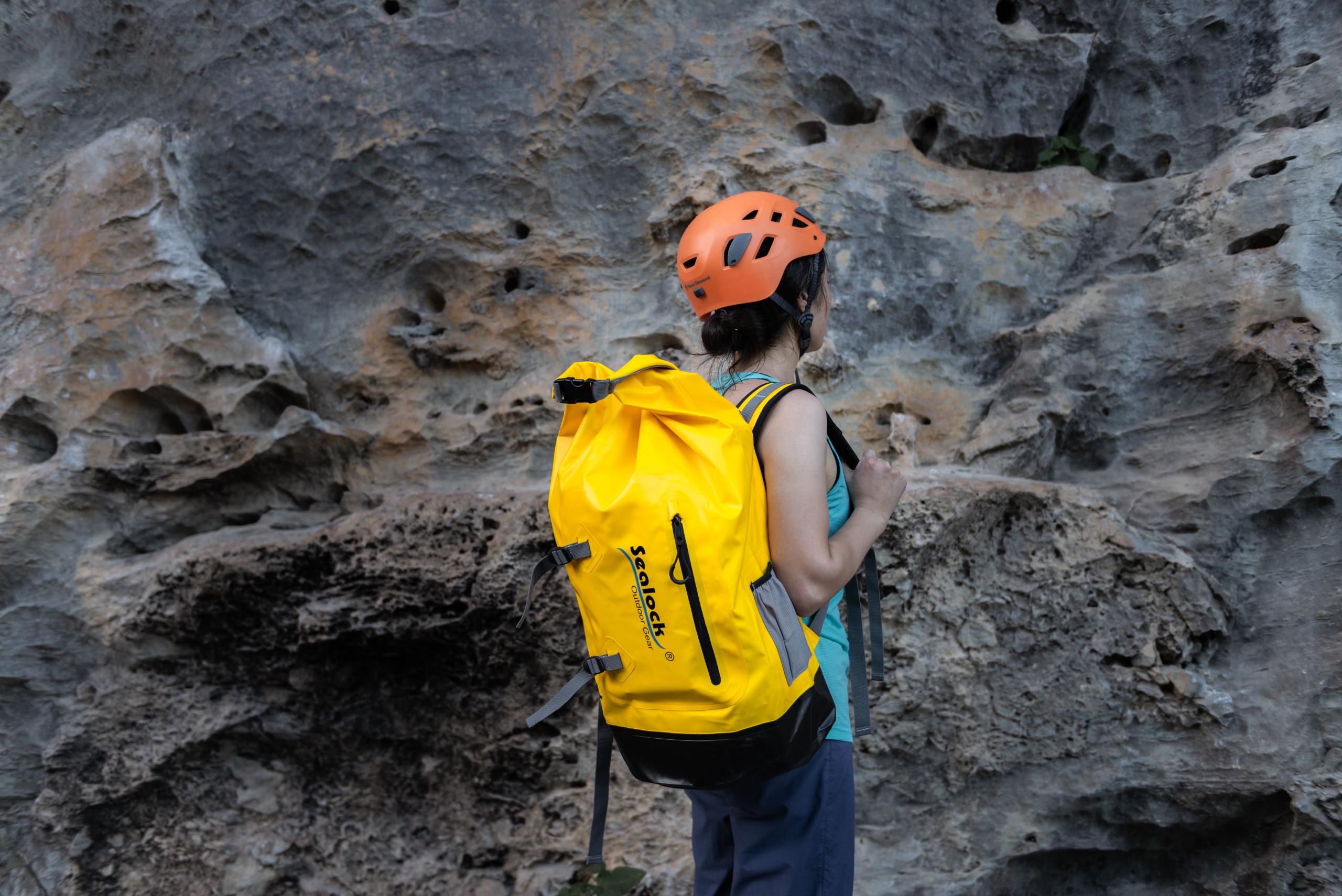 28L roll top waterproof backpack worn hiking