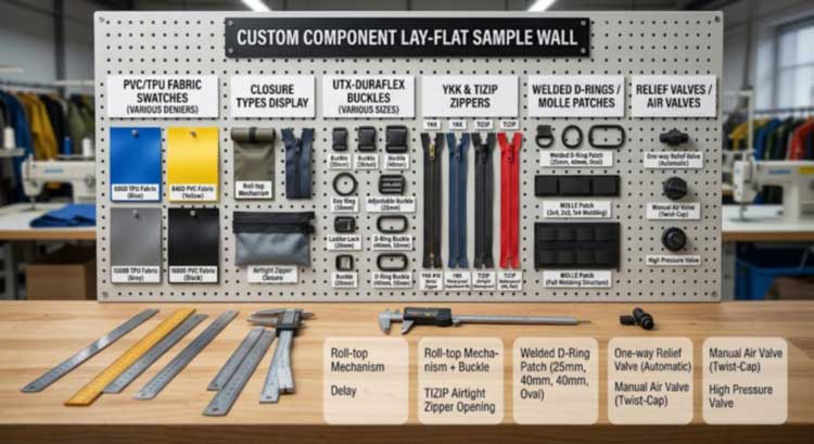 Sealock OEM dry bag customizable components — fabric, closures, zippers, buckles, D-rings, logo methods
