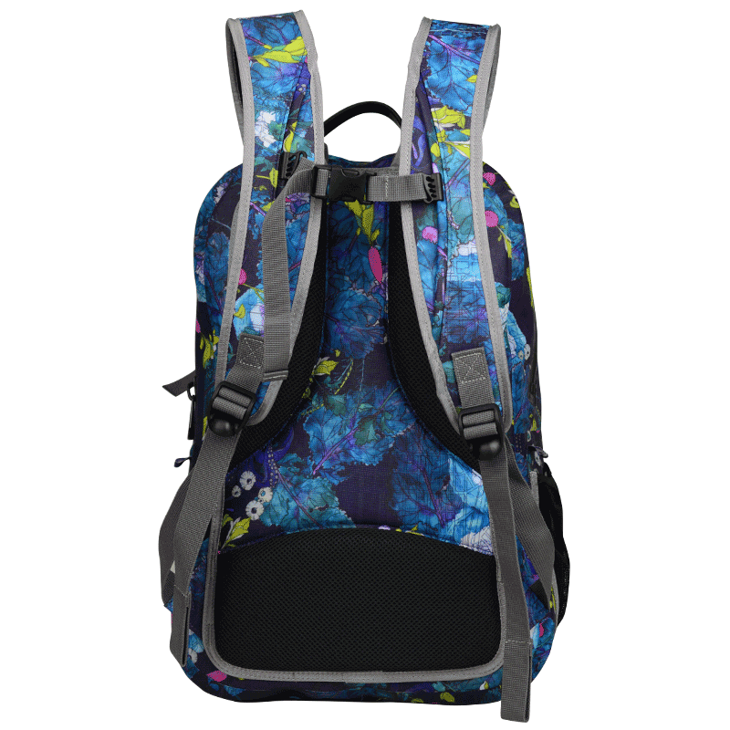 breathable padded harness and side bottle pockets on waterproof backpack