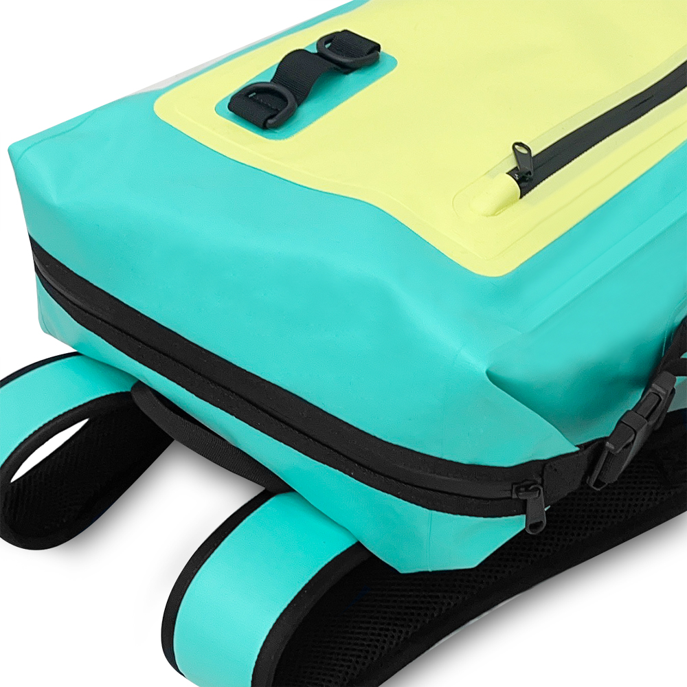 wrap-around waterproof zipper on dry backpack