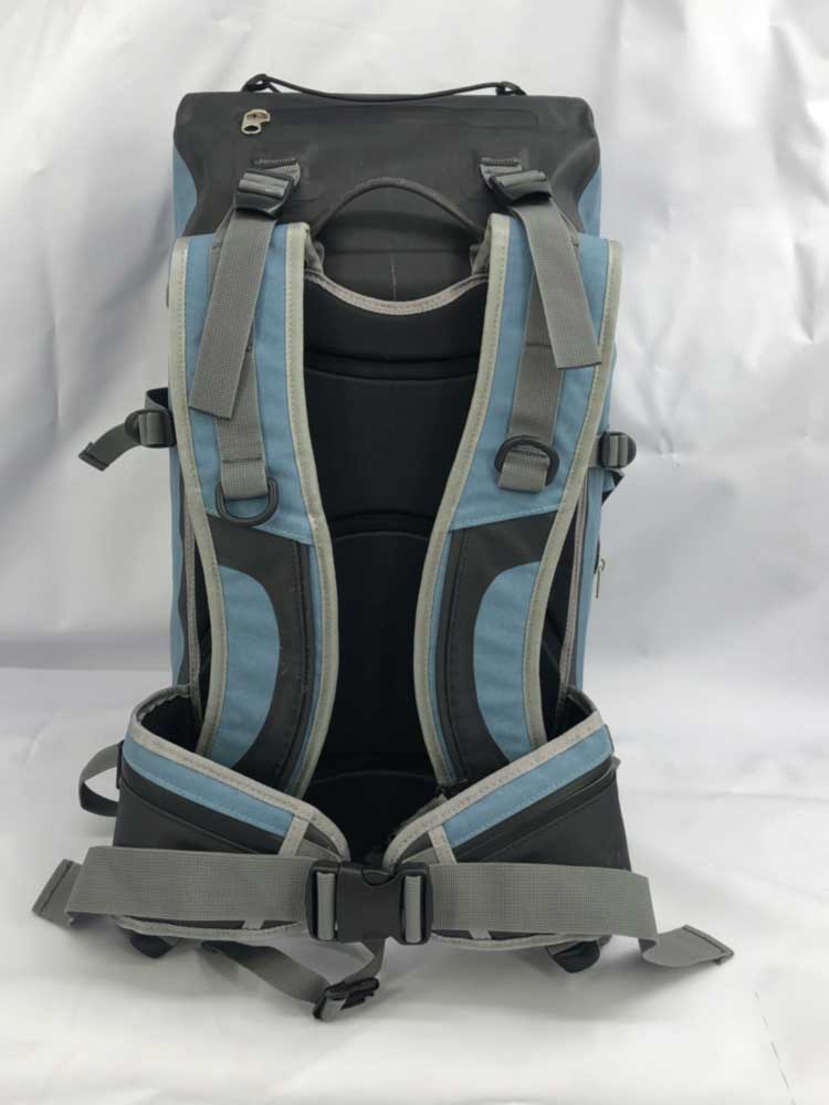 suspended ventilated back panel on waterproof hiking backpack