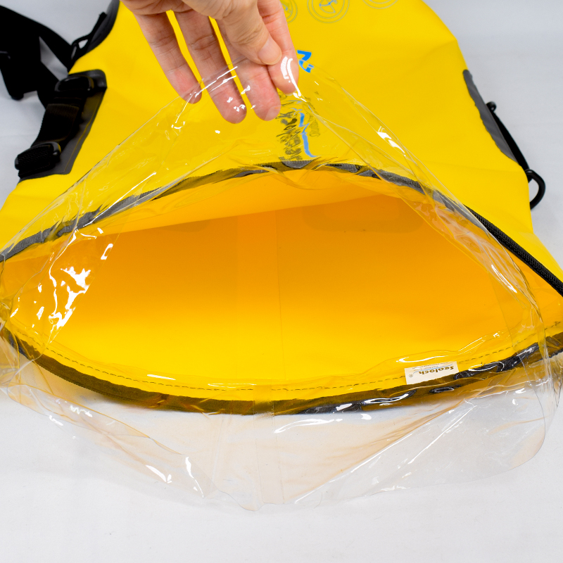 transparent inner PVC waterproof membrane on dry bag closure